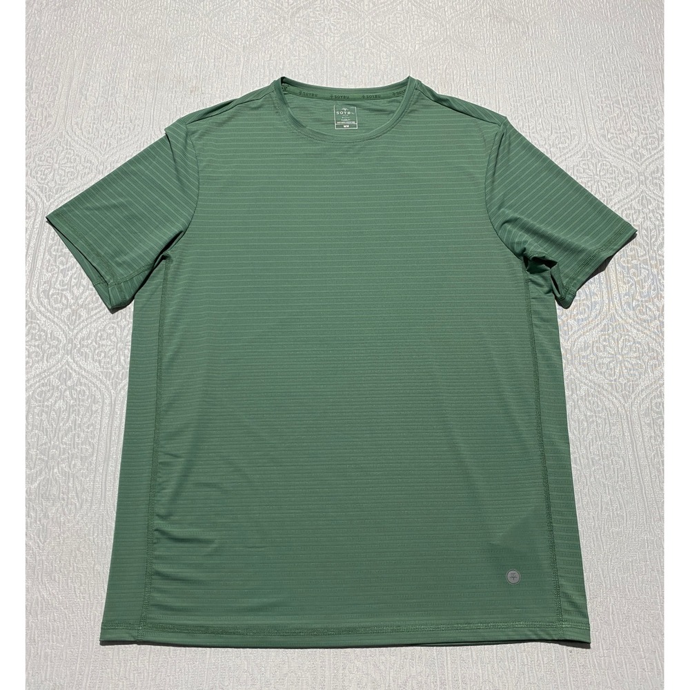 Soybu Mens Medium Green Textured Stripe Performance Short Sleeve Active T-Shirt